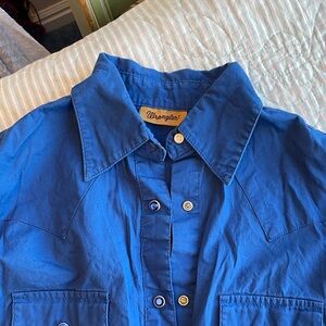 Wrangler rhinestone blue collared shirt